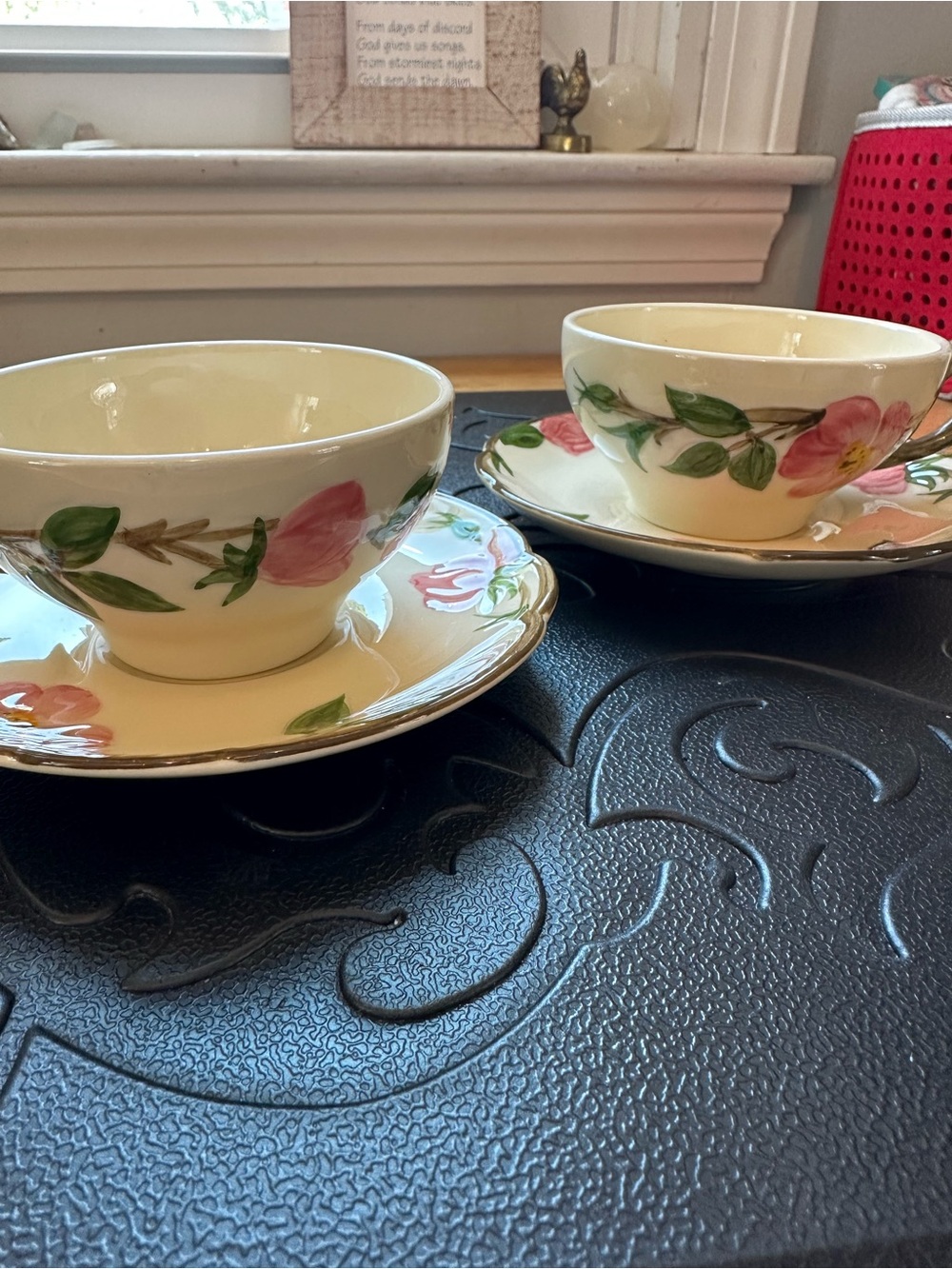 Franciscan vintage desert rose Porcelain Teacup and Saucer Set with Pink Roses